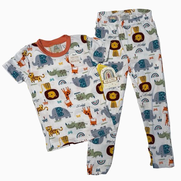 NWT  Millie & Myles Zoo Animals Print Soft Bamboo 2pc Pajamas Set Size 2T And 4T - Picture 2 of 8